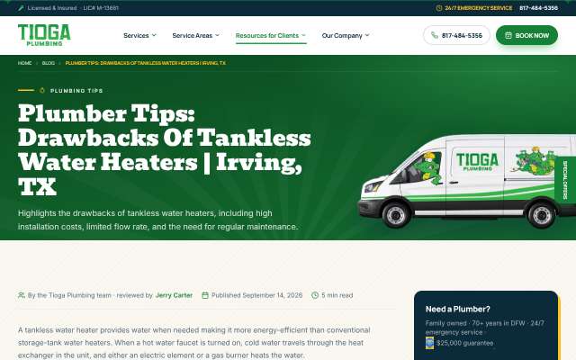 Tioga Plumbing's page as the assistant saw it
