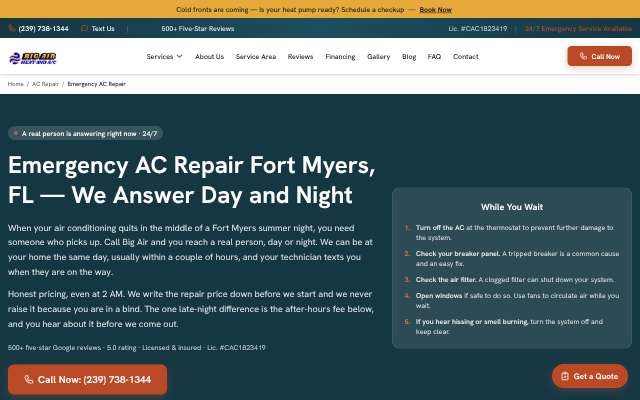 Big Air Heat and A/C's page as the assistant saw it