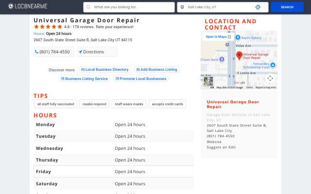 Universal Garage Door Repair's page as the assistant saw it
