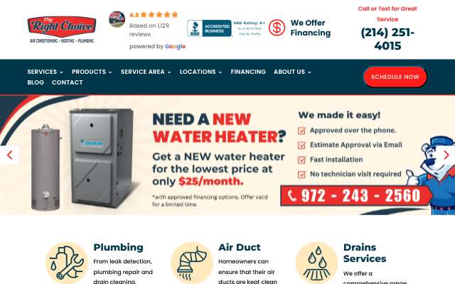The Right Choice Air Conditioning And Plumbing's page as the assistant saw it