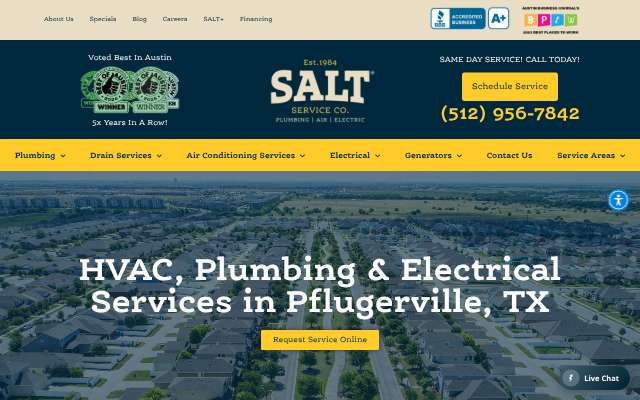 Salt HVAC (callsalt.com)'s page as the assistant saw it
