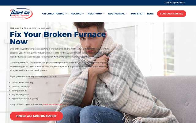 Patriot Air Comfort Systems's page as the assistant saw it