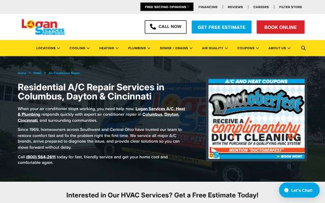 Logan Services A/C, Heat & Plumbing's page as the assistant saw it
