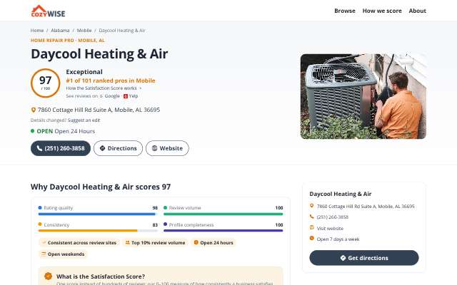 Daycool Heating & Air's page as the assistant saw it