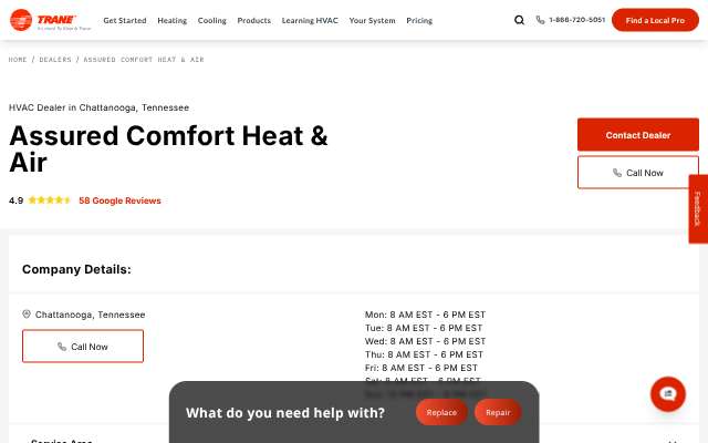 Assured Comfort Heat & Air's page as the assistant saw it