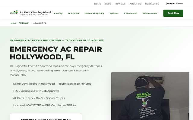 Air Duct Cleaning Miami's page as the assistant saw it