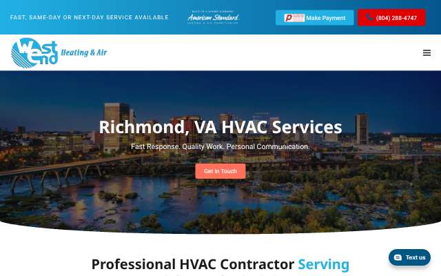 West End Heating & Air's page as the assistant saw it