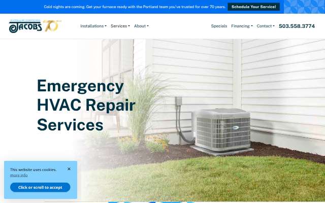 Jacobs Heating & Air Conditioning's page as the assistant saw it