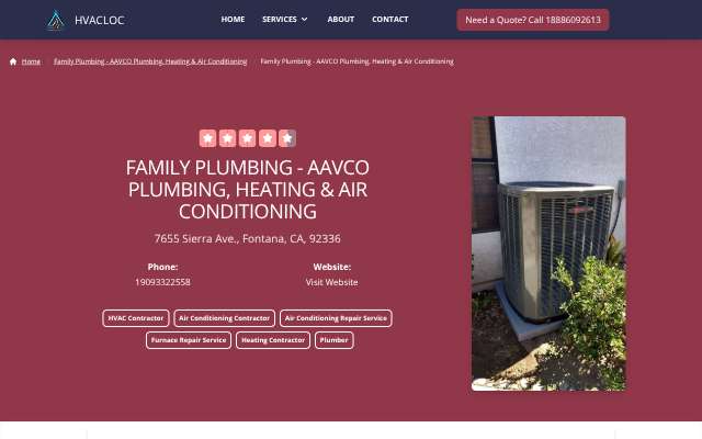 AAVCO Plumbing, Heating & Air Conditioning's page as the assistant saw it