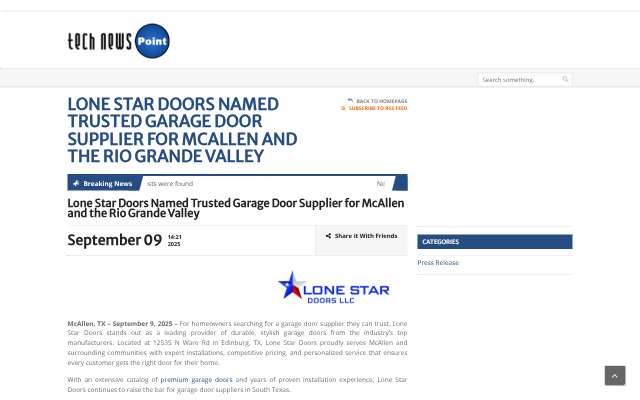 Lone Star Doors's page as the assistant saw it