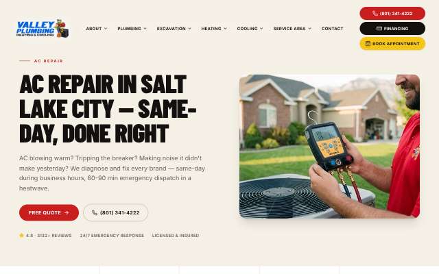 Valley Plumbing, Heating, and Cooling's page as the assistant saw it