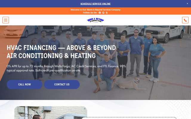 Above & Beyond Air Conditioning & Heating's page as the assistant saw it