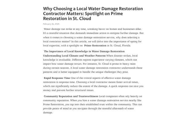 Prime Restoration's page as the assistant saw it