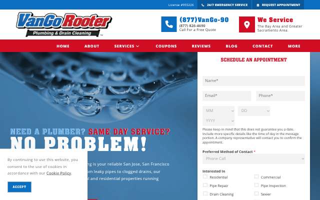 VanGo Rooter's page as the assistant saw it
