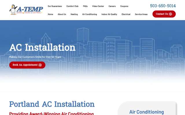 A-TEMP Heating, Cooling & Electrical's page as the assistant saw it