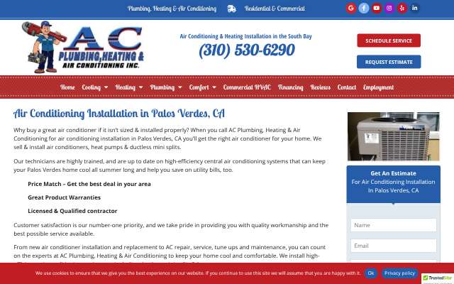 AC Plumbing, Heating & Air Conditioning's page as the assistant saw it