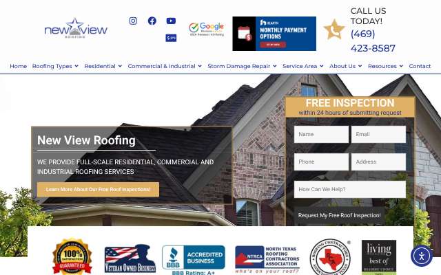 New View Roofing's page as the assistant saw it