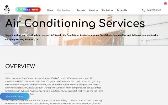 Sugar Land AC and Heating's page as the assistant saw it