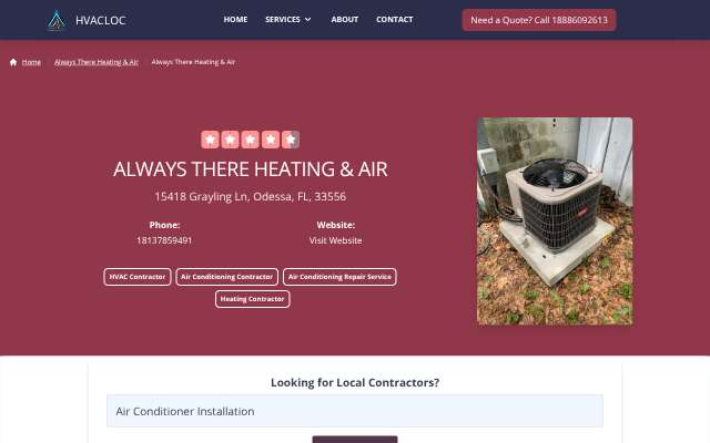Always There Heating & Air's page as the assistant saw it
