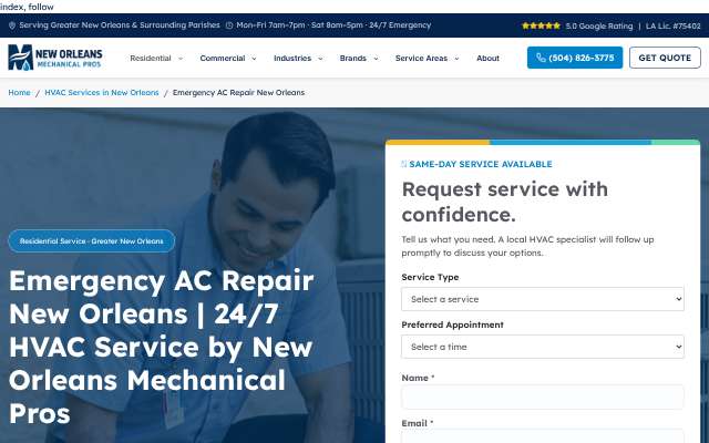 New Orleans Mechanical Pros's page as the assistant saw it