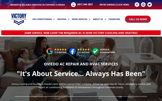 Victory Cooling and Heating's page as the assistant saw it