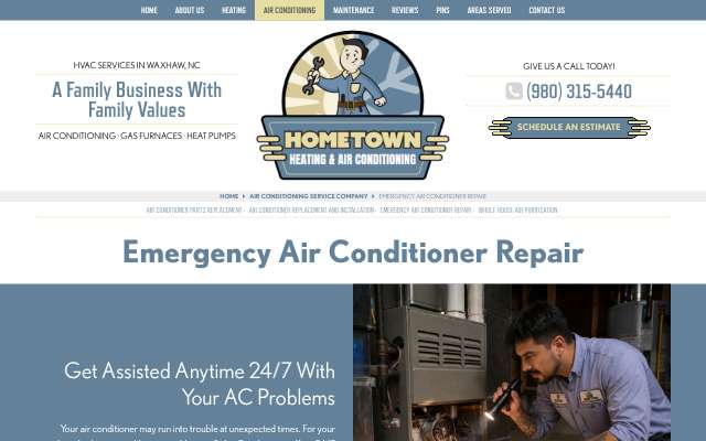 Hometown Heating & Air Conditioning's page as the assistant saw it