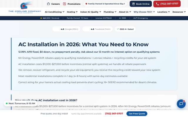 The Cooling Company's page as the assistant saw it