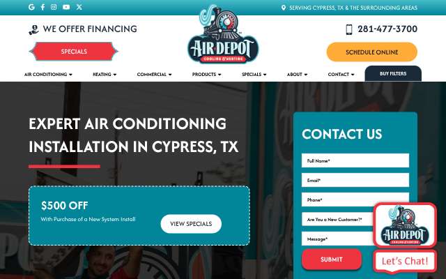 Air Depot's page as the assistant saw it