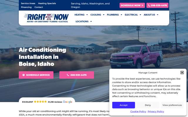 Right Now Heating, Cooling & Plumbing, LLC's page as the assistant saw it