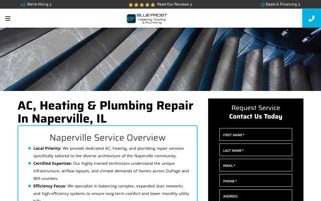 Blue Frost Heating, Cooling & Plumbing's page as the assistant saw it