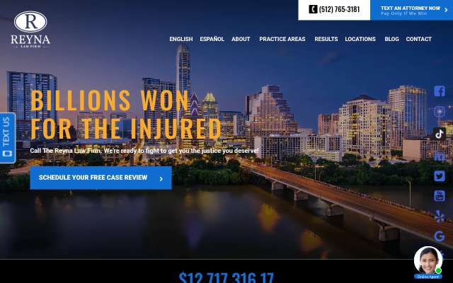 Reyna Law Firm's page as the assistant saw it