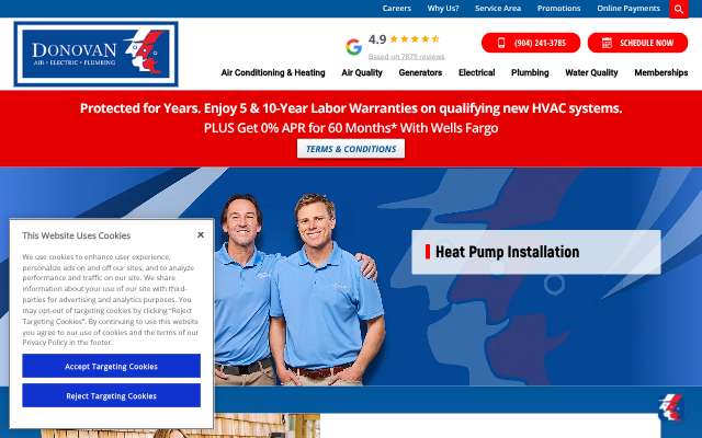 Donovan Air, Electric & Plumbing's page as the assistant saw it