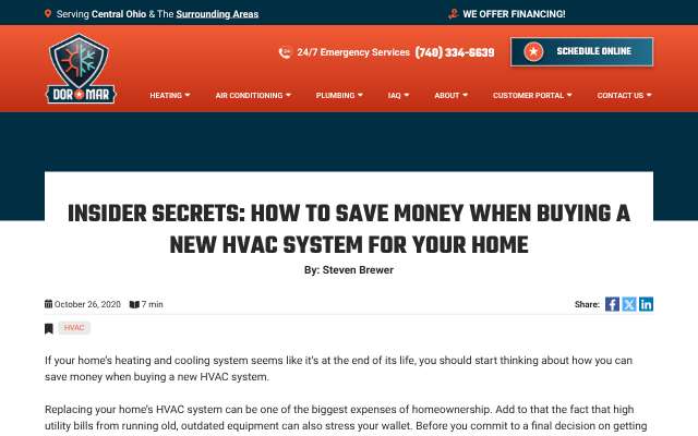Dor-Mar Heating & Air's page as the assistant saw it