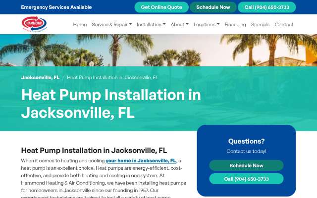 Hammond Heating & Air Conditioning's page as the assistant saw it