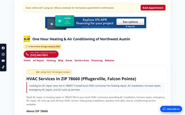 One Hour Heating & Air Conditioning of Northwest Austin's page as the assistant saw it
