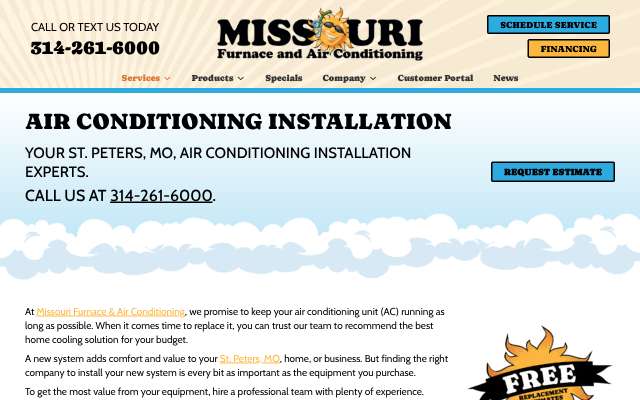 Missouri Furnace & Air Conditioning's page as the assistant saw it