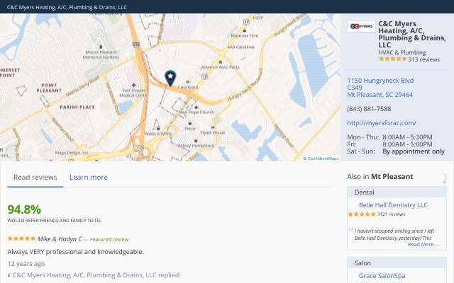 Page cited for C&C Myers Heating, A/C, Plumbing & Drains