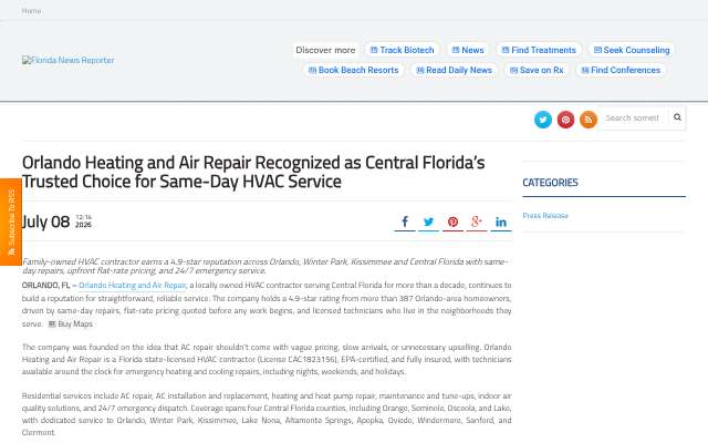Orlando Heating and Air Repair's page as the assistant saw it