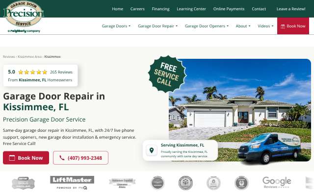 Precision Garage Door Service's page as the assistant saw it