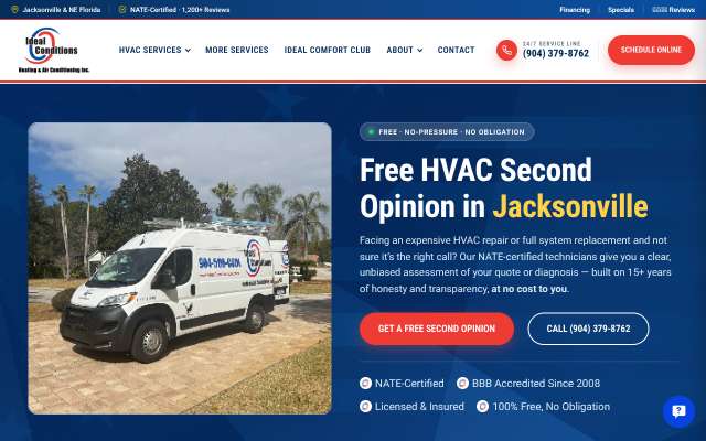Ideal Conditions Heating & Air Conditioning's page as the assistant saw it