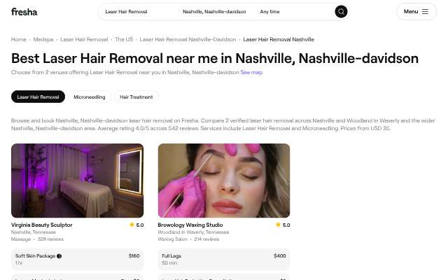 Adhara Aesthetics (bookable on Fresha)'s page as the assistant saw it