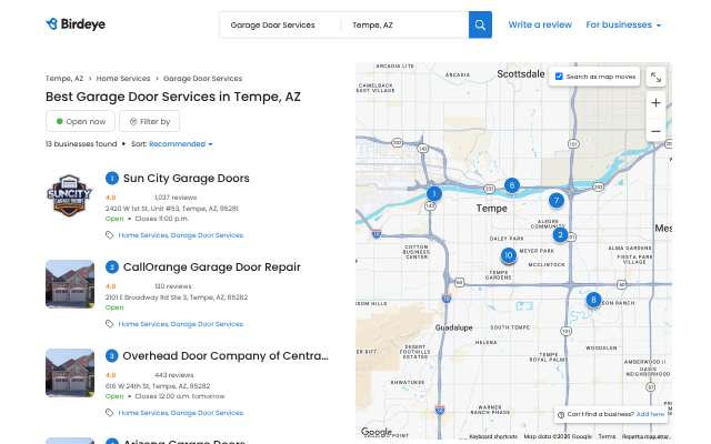 Overhead Door Company of Central Arizona's page as the assistant saw it