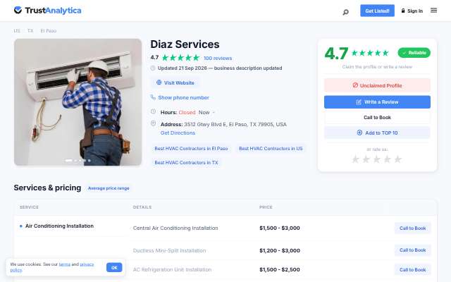 Diaz Services's page as the assistant saw it
