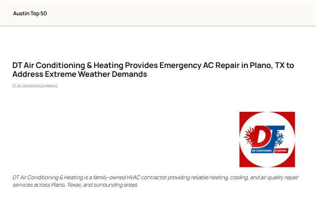 DT Air Conditioning & Heating's page as the assistant saw it