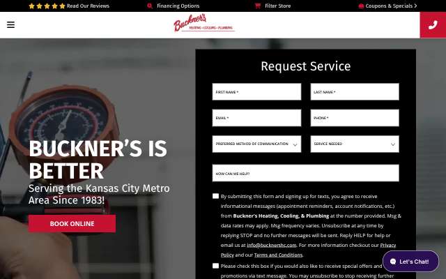 Buckner's Heating, Cooling & Plumbing's page as the assistant saw it