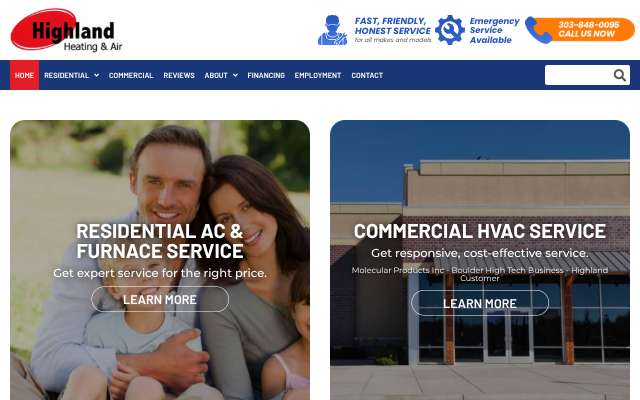 Highland Heating & Air's page as the assistant saw it