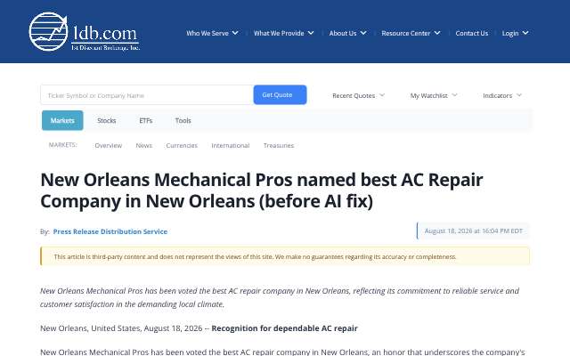 New Orleans Mechanical Pros's page as the assistant saw it