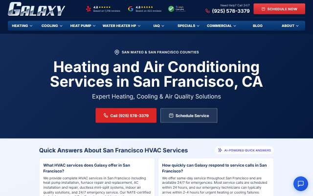 Galaxy Heating & Air Conditioning's page as the assistant saw it