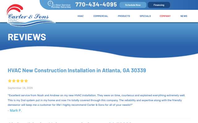 Carter & Sons HVAC's page as the assistant saw it