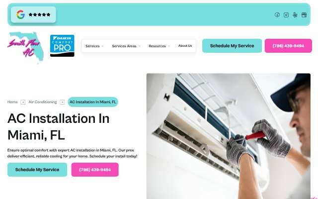 South Flow Air Conditioning Inc.'s page as the assistant saw it
